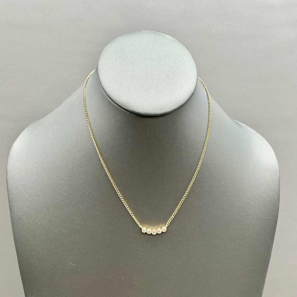 Gold Tone Five Stone Cubic Zirconia Pendant Curb Chain Necklace Womens Gold